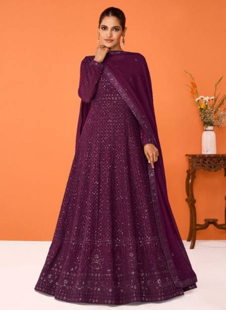 Dark Purple Colour Aashirwad Gulkand Imara New Latest Designer Party Wear Georgette Long Anarkali Suit Collection 9324